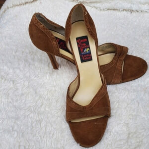 Carlos Falchi Brown Suede Peep Toe Heels Size 10 NWOB Designer Pumps